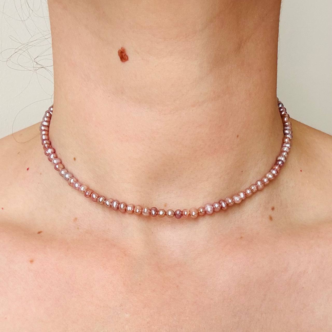 Rosé Pearl – perlový choker z pravých růžových, lila a broskvových sladkovodních perel – 5